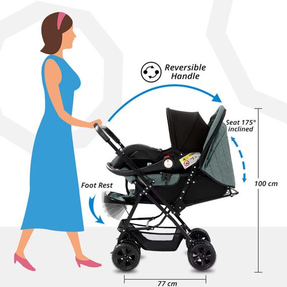 Teknum Reversible Trip Baby Stroller Travel System With Infant Car Seat Multi Recline 6-36 Months, Color: Dark Grey, 11 image