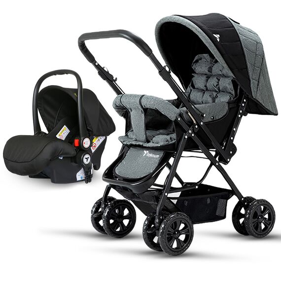 Teknum Reversible Trip Baby Stroller Travel System With Infant Car Seat Multi Recline 6-36 Months, Color: Grey