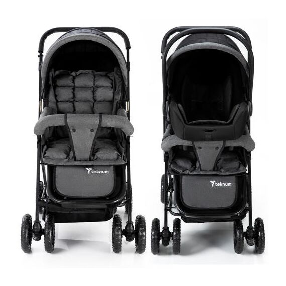 Teknum Reversible Trip Baby Stroller Travel System With Infant Car Seat Multi Recline 6-36 Months, Color: Grey, 11 image