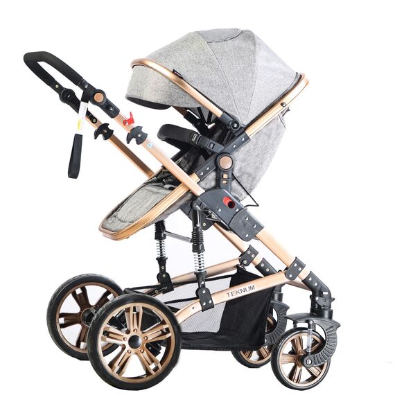 Teknum 3In1 Baby Stroller Travel System Sleeping Bassinet Extra Wide Seat 360° Rotating Wheels Fully Reclinable Car Seat Compatible Coffee Holder Spill Proof Mat 0-3 Years, Color: Grey & Gold, 7 image