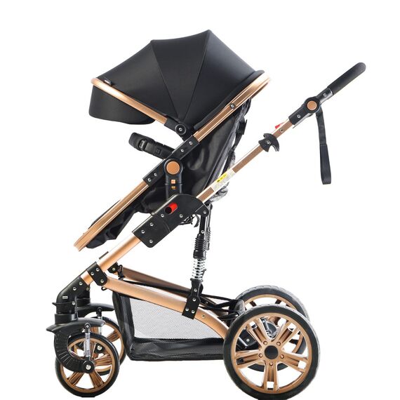 Teknum 3In1 Baby Stroller Travel System Sleeping Bassinet Extra Wide Seat 360° Rotating Wheels Fully Reclinable Car Seat Compatible Coffee Holder Spill Proof Mat 0-3 Years, Color: Black & Gold, 6 image