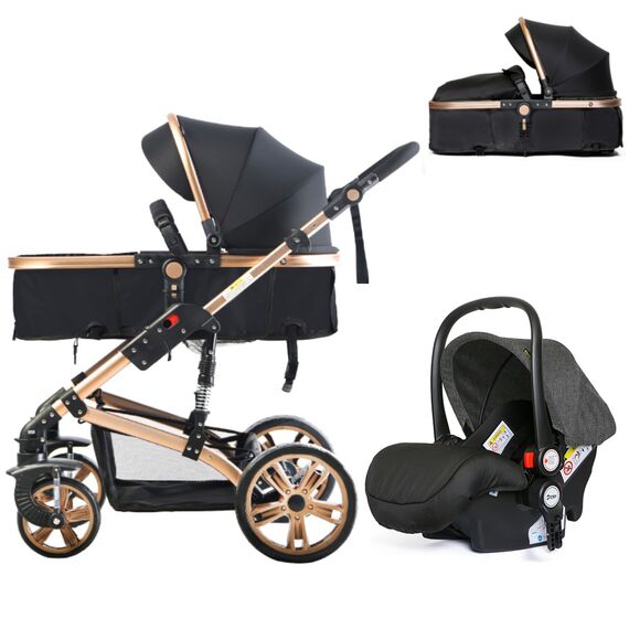 Teknum 3In1 Baby Stroller Travel System Sleeping Bassinet Extra Wide Seat 360° Rotating Wheels Fully Reclinable Car Seat Compatible Coffee Holder Spill Proof Mat 0-3 Years, Color: Black, 3 image
