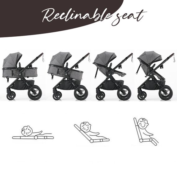 Teknum 3In1 Compacto Baby Stroller With Bassinet Air Cabin Friendly 0-36 Months, Color: Dark Grey, 6 image