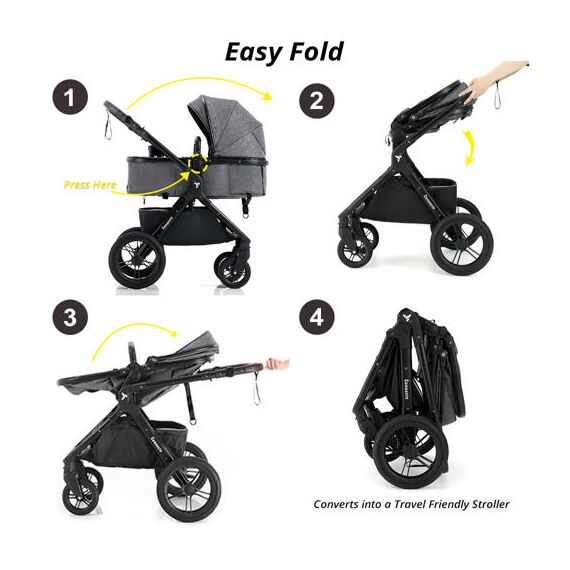 Teknum 3In1 Compacto Baby Stroller With Bassinet Air Cabin Friendly 0-36 Months, Color: Dark Grey, 4 image