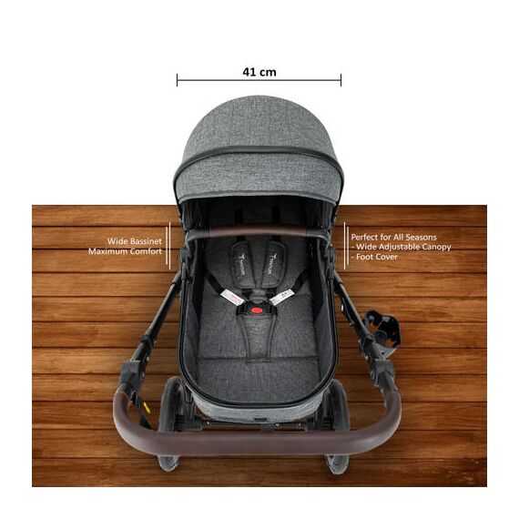 Teknum 3In1 Compacto Baby Stroller With Bassinet Air Cabin Friendly 0-36 Months, Color: Dark Grey, 5 image