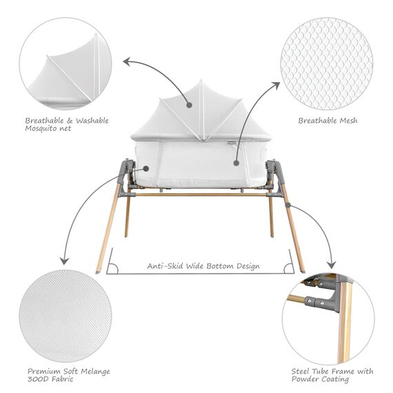 Teknum 3In1 Baby Rocker Bassinet Infant Crib With Mosquito Net 0-6 Months, Color: White, 8 image