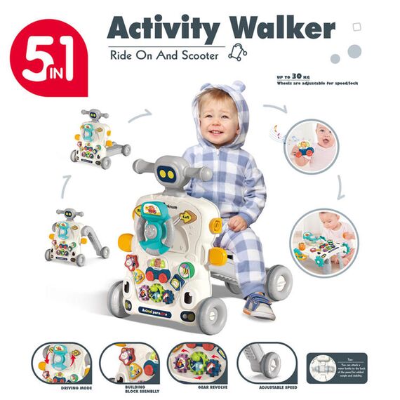 Teknum 5In1 Baby Walker Learning Table Scooter Roller Coaster With Musical Keyboard 6+ Months, Color: Grey, 12 image