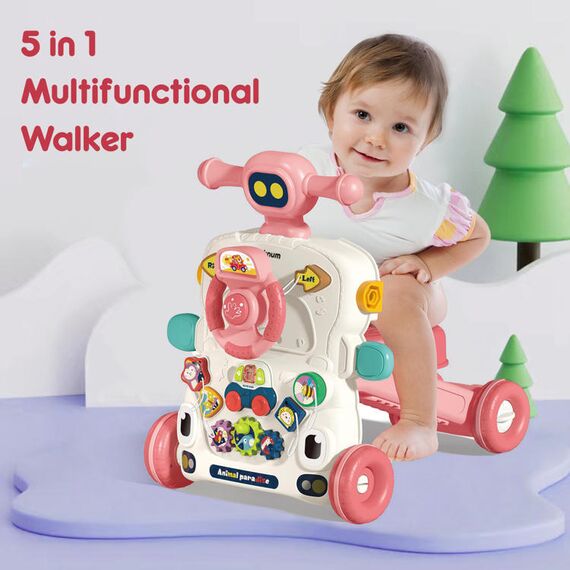 Teknum 5In1 Baby Walker Learning Table Scooter Roller Coaster With Musical Keyboard 6+ Months, Color: pink, 3 image