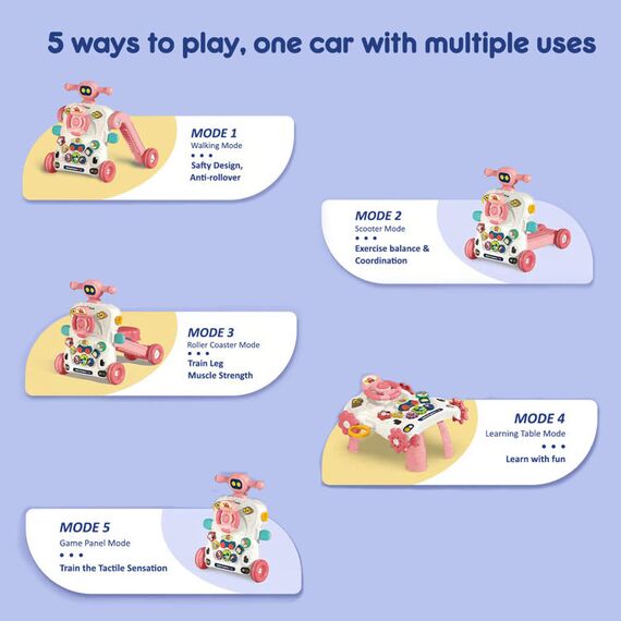 Teknum 5In1 Baby Walker Learning Table Scooter Roller Coaster With Musical Keyboard 6+ Months, Color: pink, 7 image