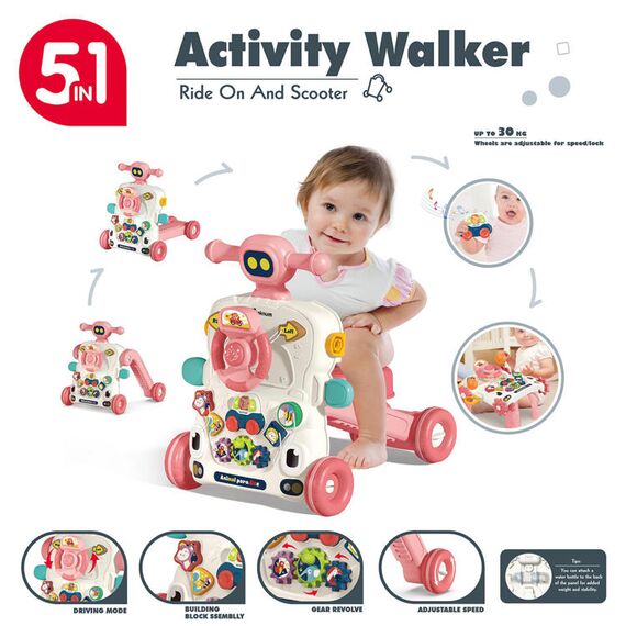 Teknum 5In1 Baby Walker Learning Table Scooter Roller Coaster With Musical Keyboard 6+ Months, Color: pink, 12 image