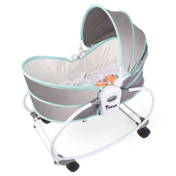Teknum 6In1 Cozy Rocker Bassinet With Wheels Mosquito Net 0-36 Months 18Kg, Color: Green, 9 image
