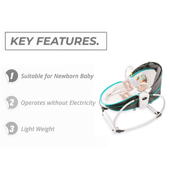 Teknum 6In1 Cozy Rocker Bassinet With Wheels Mosquito Net 0-36 Months 18Kg, Color: Green, 7 image