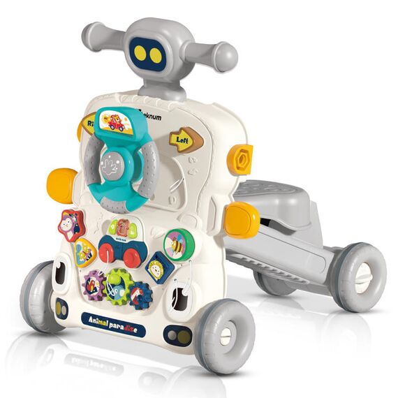 Teknum 5In1 Baby Walker Learning Table Scooter Roller Coaster With Musical Keyboard 6+ Months, Color: Grey