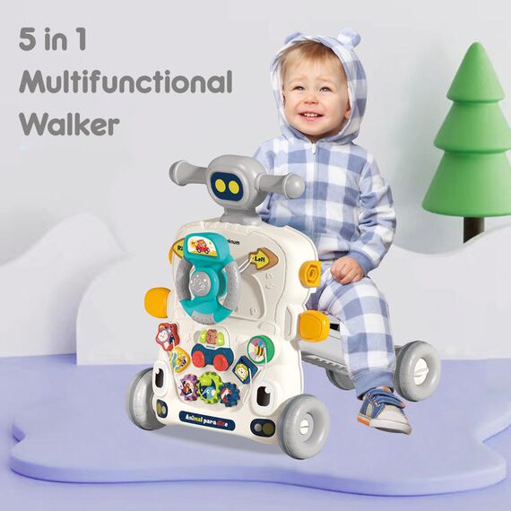 Teknum 5In1 Baby Walker Learning Table Scooter Roller Coaster With Musical Keyboard 6+ Months, Color: Grey, 3 image