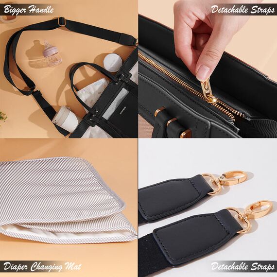 Sunveno La Mode Premium Diaper Bag 48Cm Large Capacity With 8 Pockets, Color: Black, 4 image