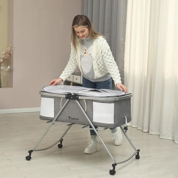 Teknum 3In1 Baby Cot Cradle With Mosquito Net Wheels 0-12 Months 15Kg, Color: Dark Grey, 5 image