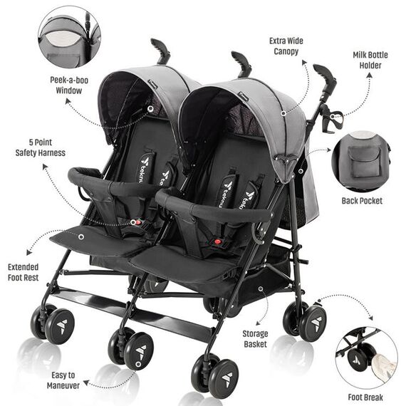 Teknum Twin Stroller Fellow 0–36 Months 2×15Kg, Color: Grey, 2 image