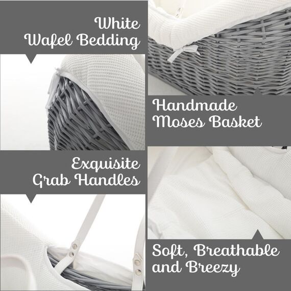 Teknum Infant Wicker Pod Moses Basket With White Waffle Beddings 0-6 Months, 2 image