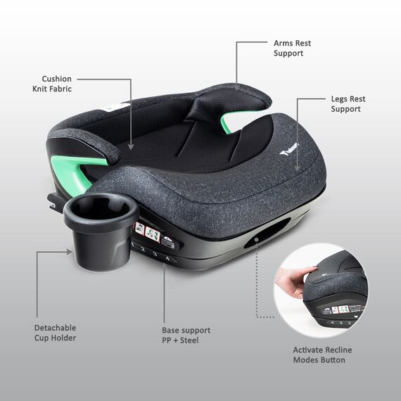 Teknum I-Size Car Seat Booster Isofix 4 Recline Modes 22Kg–36Kg 125–150Cm, Color: Grey, 7 image
