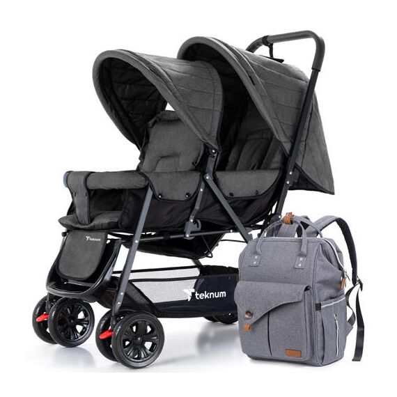 Teknum Double Stroller Combo 6–36 Months 2 X 15Kg, Color: Dark Grey