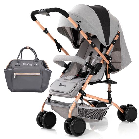 Teknum Reversible Trip Stroller With Ace Diaper Bag 6–36 Months Up To 15Kg, Color: Grey