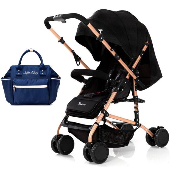 Teknum Reversible Trip Stroller With Ace Diaper Bag 6–36 Months Up To 15Kg, Color: Black