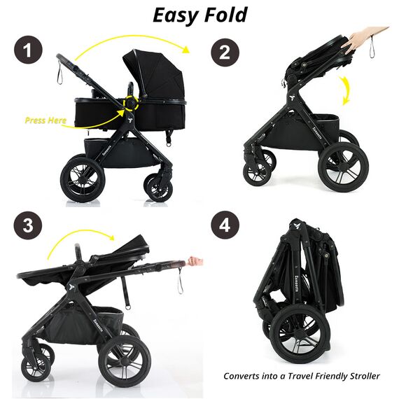 Teknum Compacto 3In1 Baby Stroller Travel System With Carrycot And Infant Car Seat 0-3 Years, Color: Black, 9 image