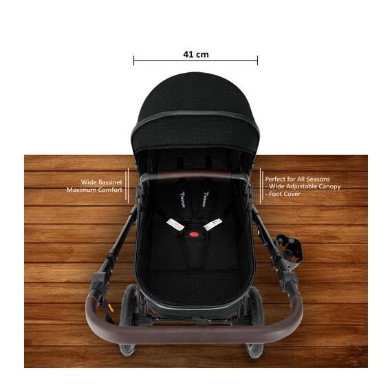 Teknum Compacto 3In1 Baby Stroller Travel System With Carrycot And Infant Car Seat 0-3 Years, Color: Black, 10 image