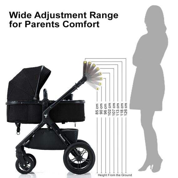 Teknum Compacto 3In1 Baby Stroller Travel System With Carrycot And Infant Car Seat 0-3 Years, Color: Black, 13 image