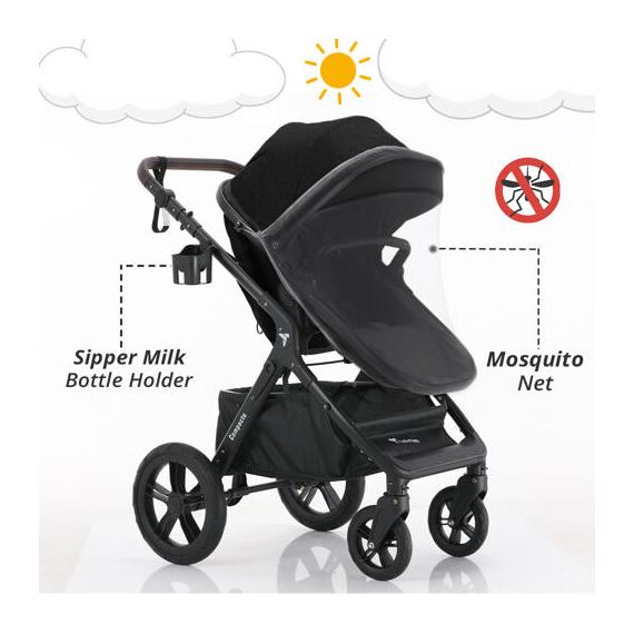 Teknum Compacto 3In1 Baby Stroller Travel System With Carrycot And Infant Car Seat 0-3 Years, Color: Black, 14 image