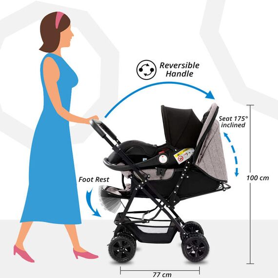 Teknum Reversible Trip Baby Stroller Travel System With Infant Car Seat Multi Recline 6-36 Months, Color: Khaki, 11 image