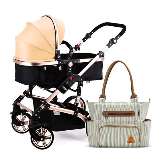 Teknum 3 In 1 Pram Stroller With Diaper Bag Bundle 0–3 Years Up To 18Kg, Color: Khaki
