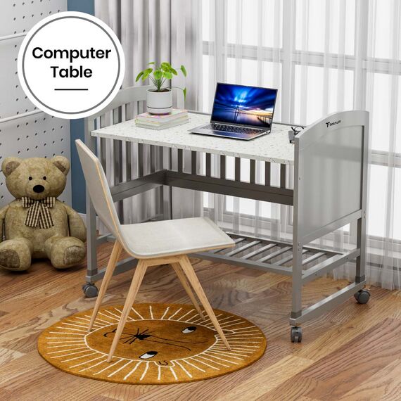 Teknum 7In1 Convertible Kids Bed Bedside Crib With Mattress Mosquito Net 0-12 Years 40Kg, Color: Grey, 7 image