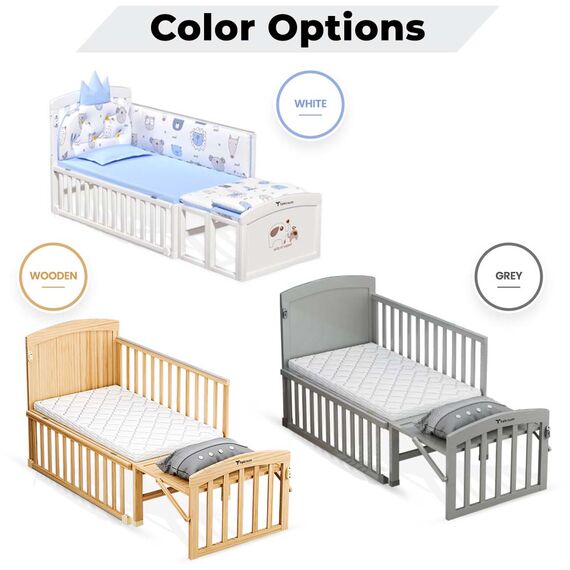Teknum 7In1 Convertible Kids Bed Bedside Crib With Mattress Mosquito Net 0-12 Years 40Kg, Color: Grey, 11 image