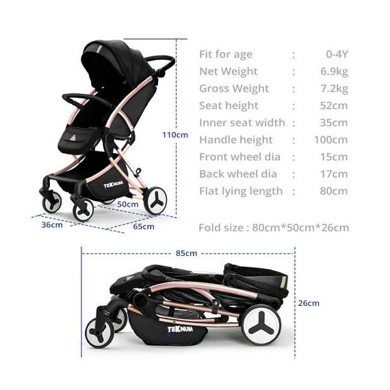 Teknum Feather Lite Traveler A1 Baby Stroller 0-4 Years 20Kg, Color: Black, 17 image