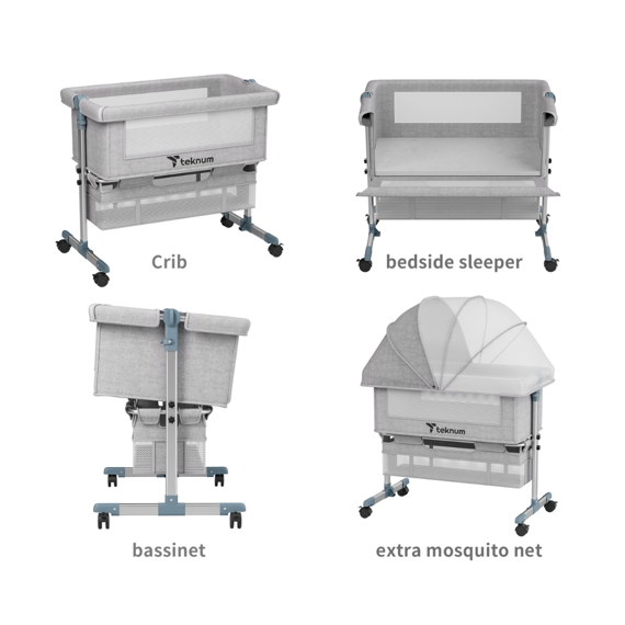 Teknum Moonlight Bedside Crib 0-2 Years, Color: Grey, 15 image