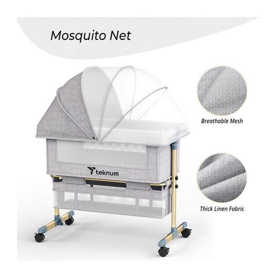 Teknum Moonlight Bedside Crib 0-2 Years, Color: Light Grey, 5 image