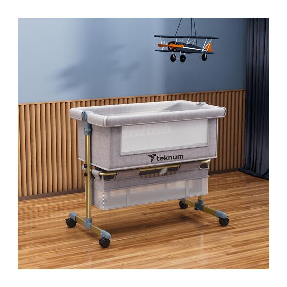 Teknum Moonlight Bedside Crib 0-2 Years, Color: Light Grey, 10 image
