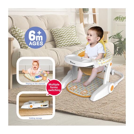 Teknum Baby Portable Dining Feeding Chair Recliner Activity Chair 6–30 Months Up To 12Kg, Color: White & Yellow, 6 image