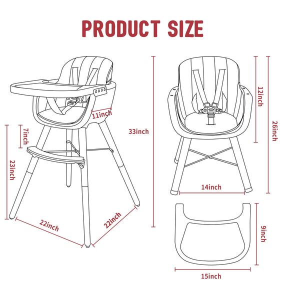 Teknum Premium Dual Height Wooden High Chair 6–36 Months Up To 15Kg, Color: Grey, 14 image