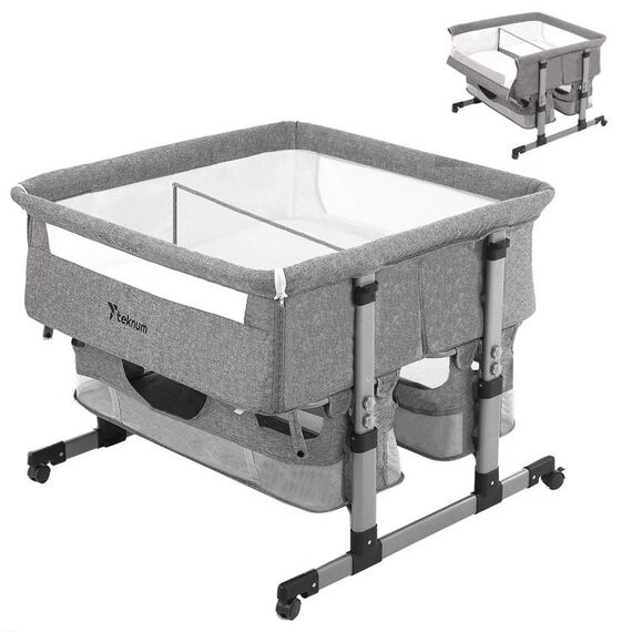 Teknum Twin Bed Side Fellow Crib 0–2 Years Up To 50Kg, Color: Light Grey, 10 image