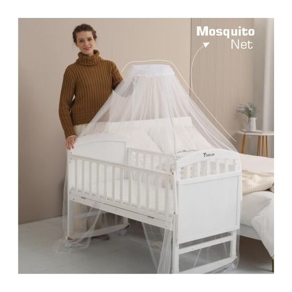 Teknum 7In1 Convertible Kids Bed And Bedside Crib With Mattress, Mosquito Net And Detachable Wheels 0-12 Years, 3 image