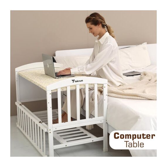 Teknum 7In1 Convertible Kids Bed And Bedside Crib With Mattress, Mosquito Net And Detachable Wheels 0-12 Years, 8 image