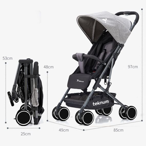 Teknum Yoga Lite Stroller Cabin Fold 6–36 Months Up To 15Kg, Color: Grey, 8 image