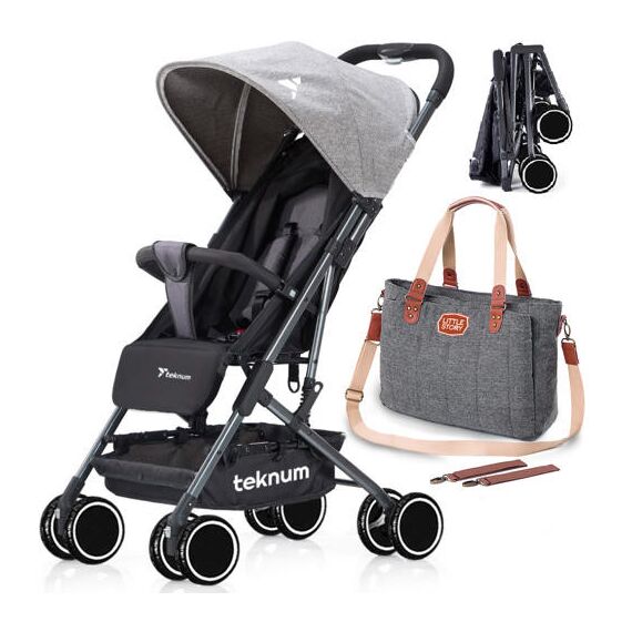 Teknum Yoga Lite Stroller With Diaper Bag Combo Black 6–36 Months Up To 15Kg, Color: Grey
