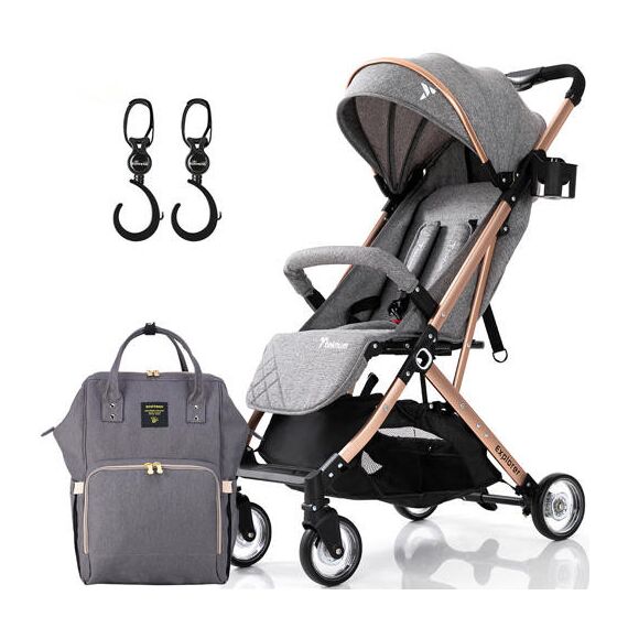 Teknum Explorer Travel Stroller With Sunveno Diaper Bag And Hooks Black 6–36 Months Up To 15Kg, Color: Grey