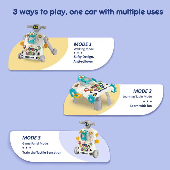 Teknum 3In1 Baby Walker Learning Table Game Panel With Musical Keyboard 6+ Months, Color: Grey, 7 image