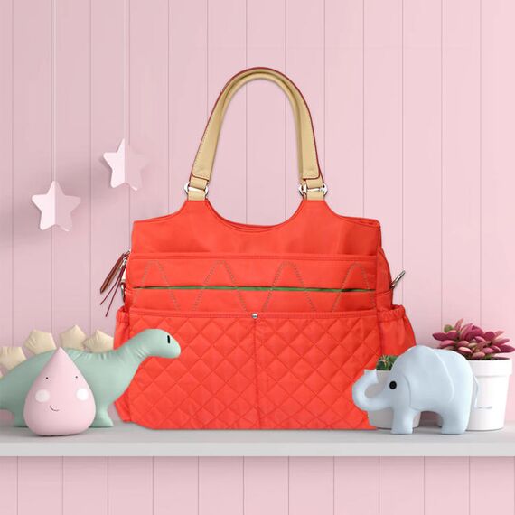 Sunveno Fashion Diaper Bag 17.7L With 15 Pockets And Shoulder Strap, Color: Orange, 3 image