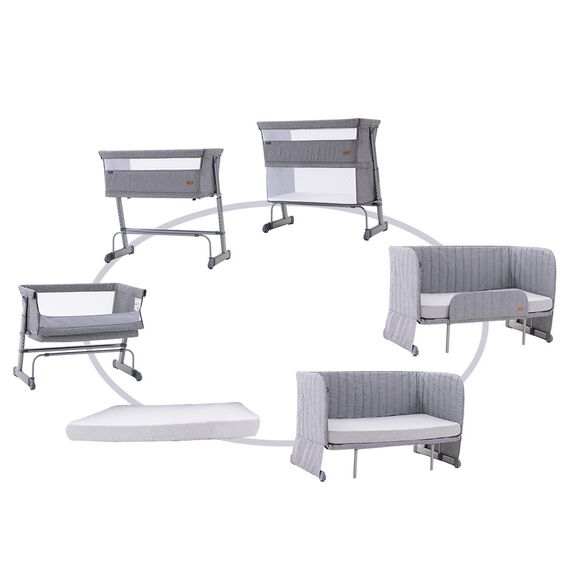Teknum All-In-1 Bedside Crib Cot Playpen Sofa Expansion Pack 0-4 Years 100Kg, Color: Grey