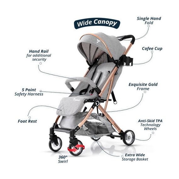 Teknum Explorer Travel Stroller Lightweight Cabin Friendly 6–36 Months Up To 15Kg, Color: Grey, 4 image